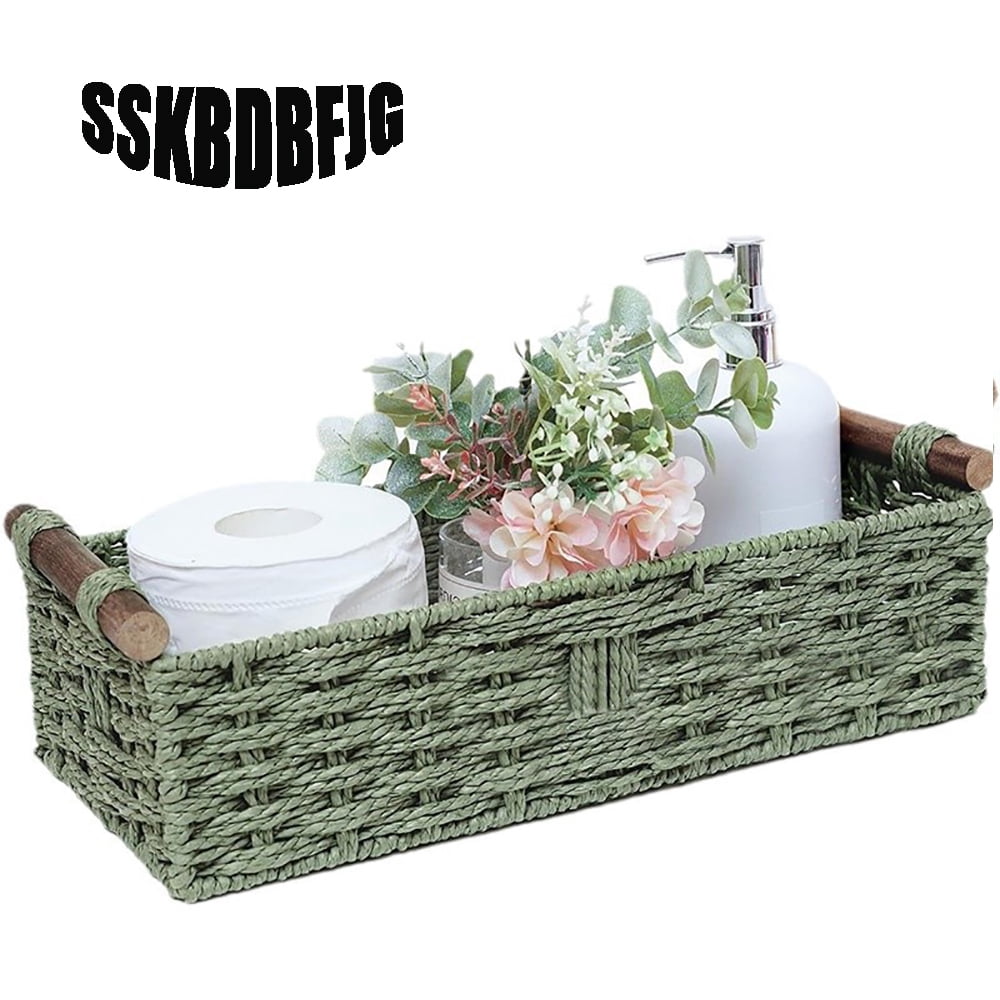 1 Pcs Toilet Paper Baskets For Organizing, Boho Decor Wicker Baskets Paper Rope Storage Handmade Foldable Large Storage Organizer Bins For Countertop Home Bedroom Livingroom Decor