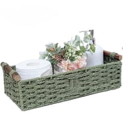 Round Paper Rope Storage Basket Wicker Baskets for Organizing with Handle Decorative Storage Bins for Countertop Toilet Paper Basket for Toilet Tank Top Small Baskets , Green