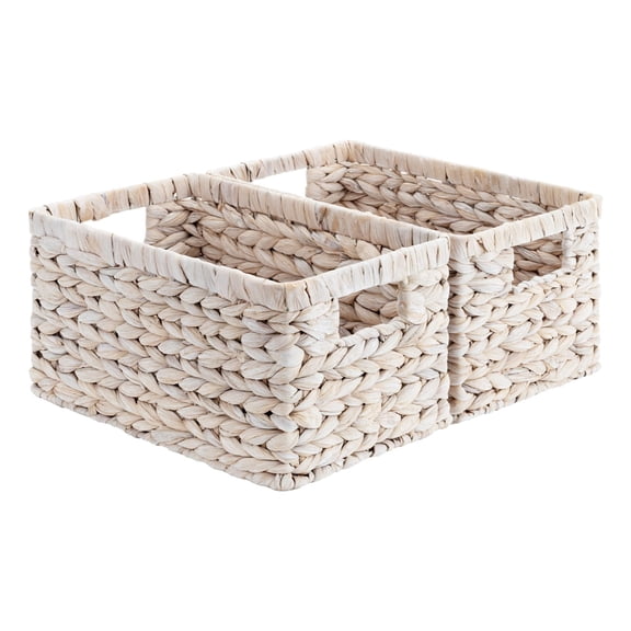 Round Paper Rope Storage Baskets, Rectangular Wicker Baskets with Built-in Handles, Medium, 13 ¼ x 8 ½ x 7 ¼ inches, 2-Pack