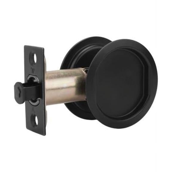 Round Passage Pocket Door Lock with Adjustable Backset & Full Lip Strike, Black