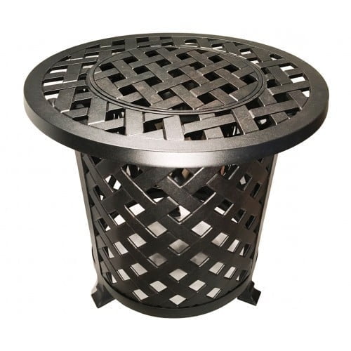 Round Patio End Table With Ice Bucket Insert Pool Side Outdoor Cast Aluminum Heavy Furniture.