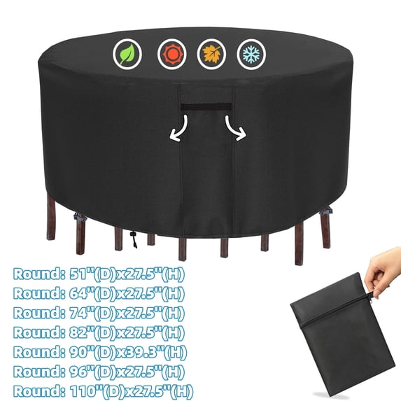 Round Patio Furniture Covers, 51" Dia Outdoor Furniture Covers, Waterproof Outdoor Table Cover, Fire Pit Cover Outdoor Round Table Dining Set Cover Anti-Fading Cover for Outdoor Furniture Set