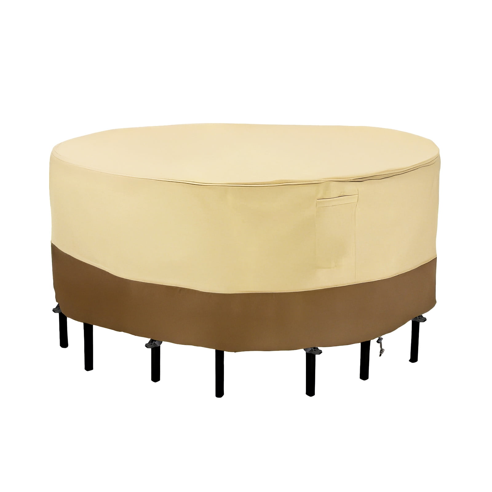 Round Patio Furniture Covers, 84" Dia Outdoor Furniture Covers, Waterproof Outdoor Table Cover, Fire Pit Cover, 420D Cover for Outdoor Furniture Set, Beige&Brown