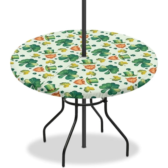 Round Patio Table Cover with Umbrella Hole Trendy St Patricks Day Tablecloth for Round Bistro, Dining Table Easy Install Outdoor Table Cover with Elastic for Backyard, Terrace, Camping
