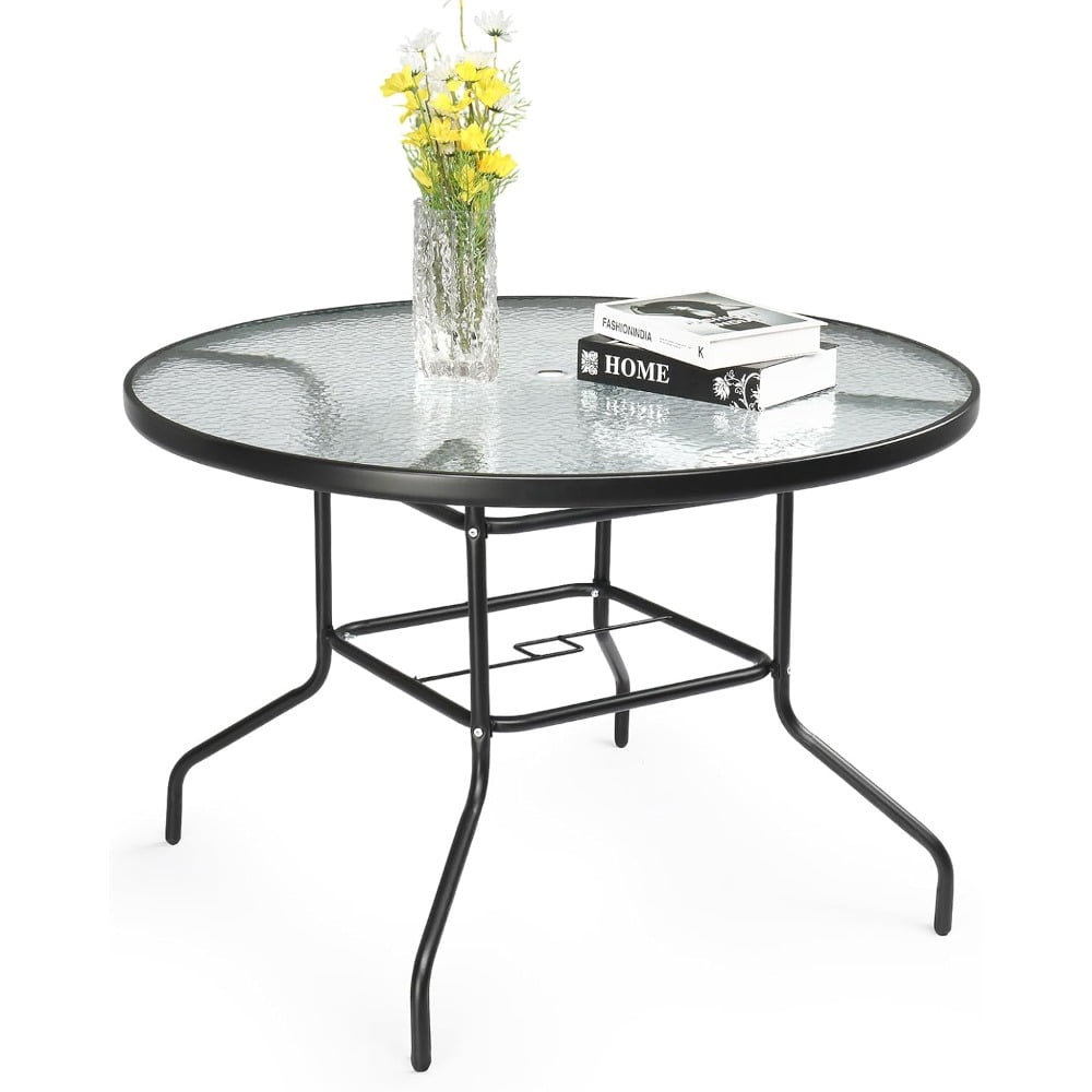 Round Patio Table with Umbrella Hole, 40 Outdoor Dining Table for ...