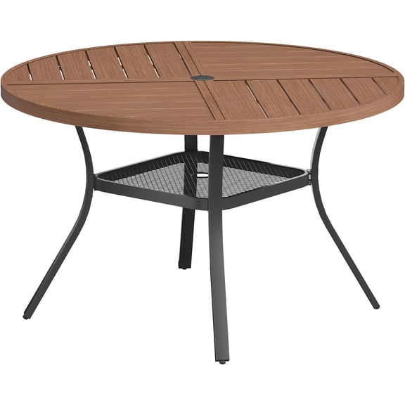 Round Patio Table with Adjustable Umbrella Hole for 4, All Weather Metal Outdoor Dining Table for Lawn Garden, 40.6