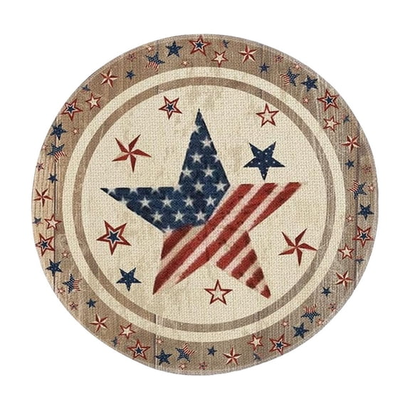 Round Patriotic Placemats, American Flag Star Printed Polyester Table Mats, Heat Resistant Non Slip Dining Table Place Mats for 4th of July Independence Day Home Kitchen Table Decor