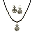 thumbnail image 1 of Round Patterned Copper Black Glass Beaded Necklace and Earring Set-20, 1 of 5
