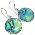 thumbnail image 1 of Round Paua Abalone Shell 925 Sterling Silver  Dangle DropEarrings, 13/16", 1 of 3
