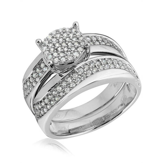 Round Pave Center Cluster Cubic Zirconia Wavy Design Wedding Ring Sterling Silver Size 7