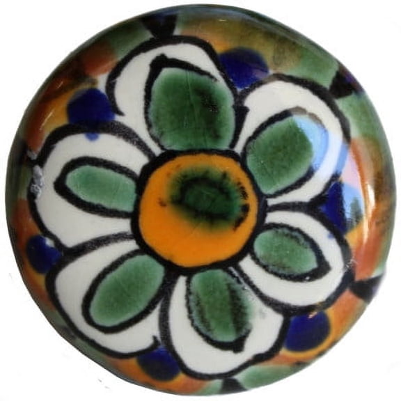 Round Peacock Talavera Ceramic Drawer Knob