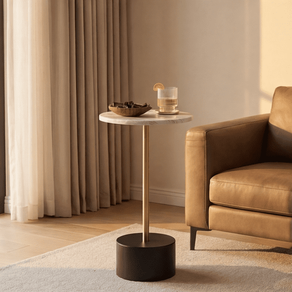 Round Pedestal Side Table, Small Round Drink Accent End Table for Living Room, Bedroom & Small Spaces
