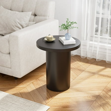 Round Pedestal End Table, Metal Small Side Table, Circle Drink Table, Nightstand for Bedroom, Living Room, Black