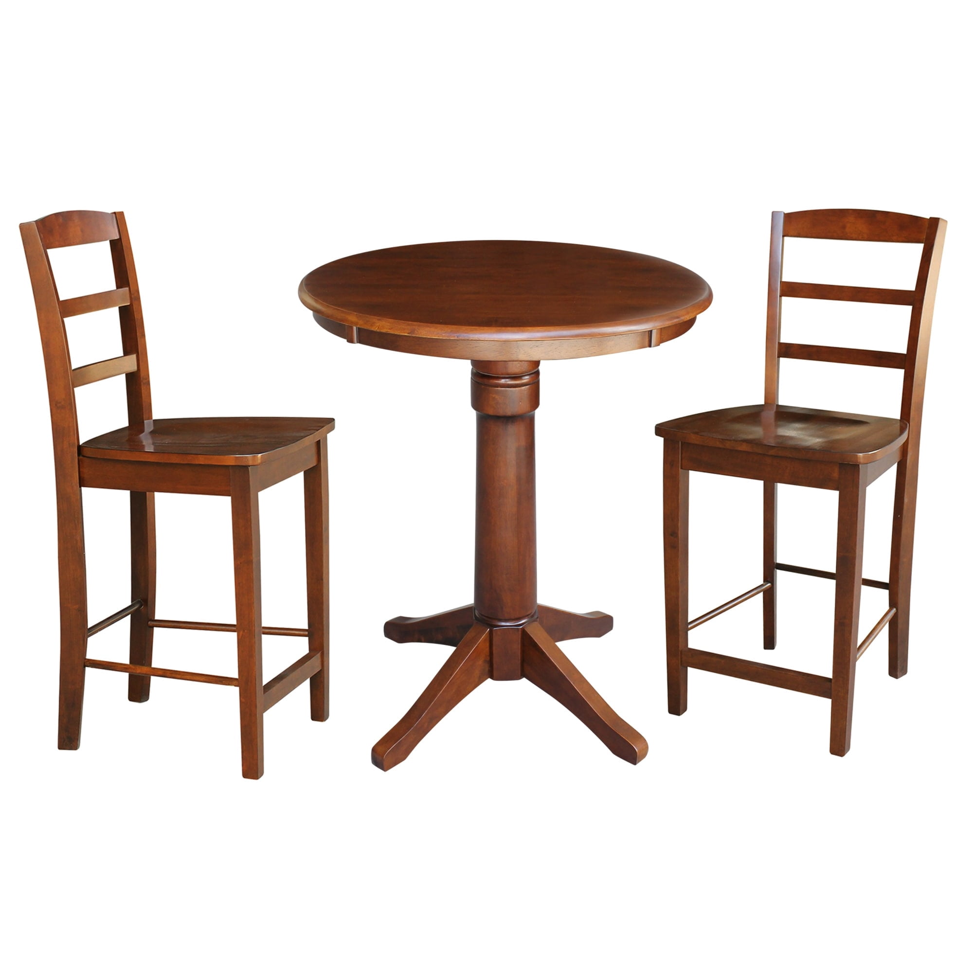 Round Pedestal Gathering Height Table with 2 Counter Height Stools ...