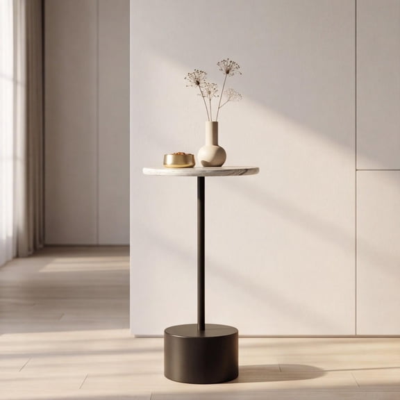 Round Pedestal Side Table, Small Round Drink Accent End Table for Living Room, Bedroom & Small Spaces