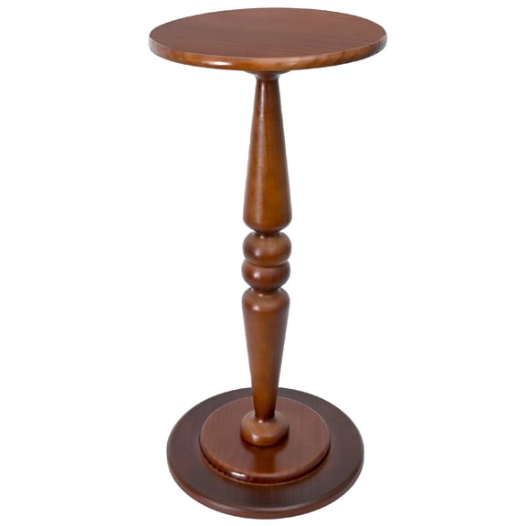 FUIN Pedestal and Solid Pine Wood Round End Table, Brown