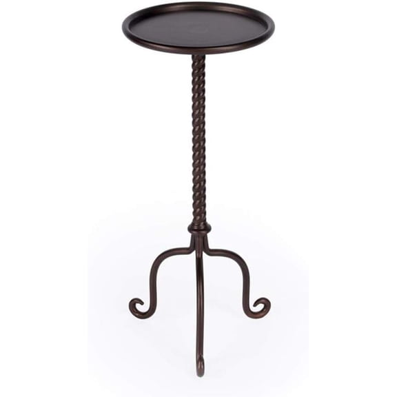 Round Pedestal Table in Aged Patina Finish, Cast Aluminum, Transitional Style