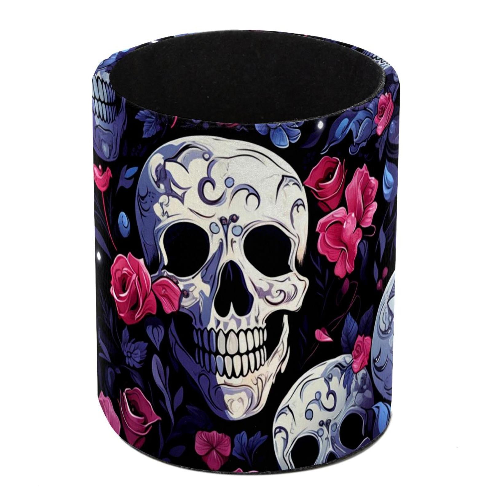 Round Pen Holders for Desk Couple Skulls Pencil Cup Organizer for