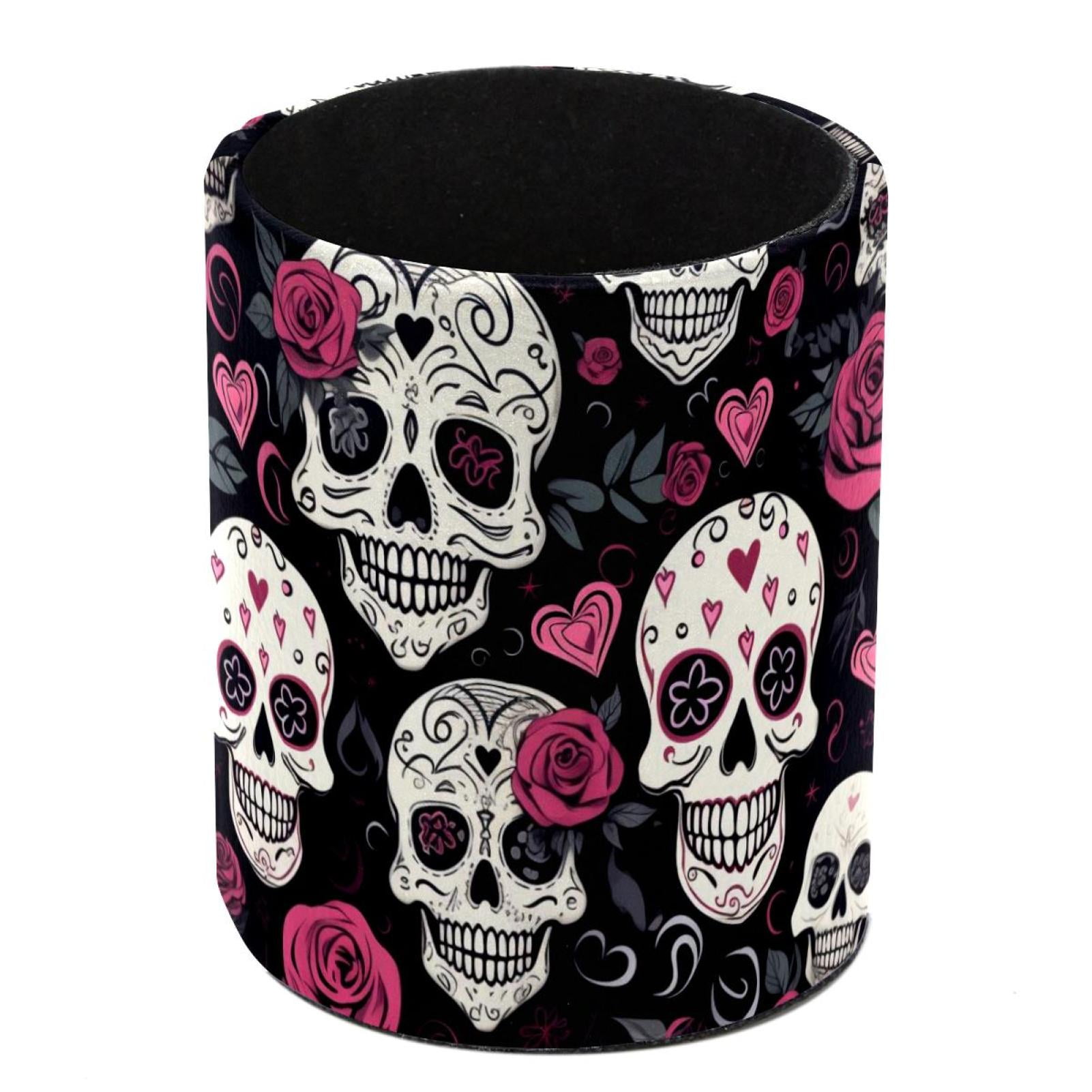 Round Pen Holders for Desk Couple Skulls Pencil Cup Organizer for