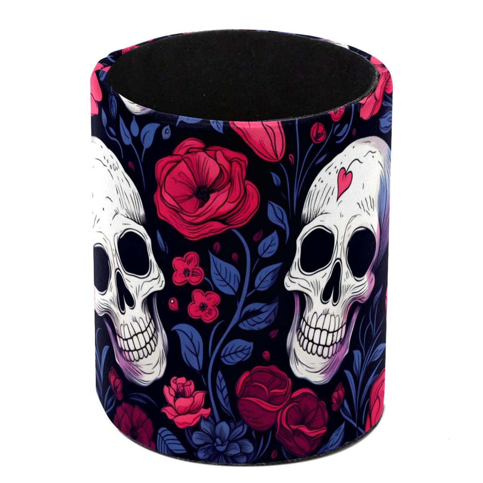 Round Pen Holders for Desk Couple Skulls Pencil Cup Organizer for