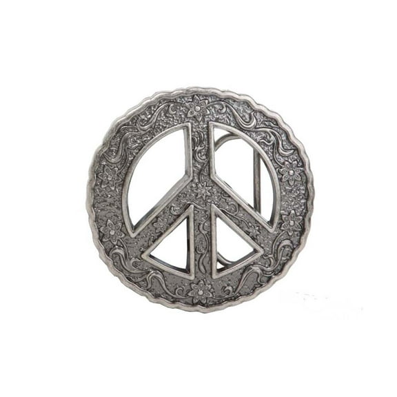 Round Perforated Floral Engraving Peace Sign Belt Buckle