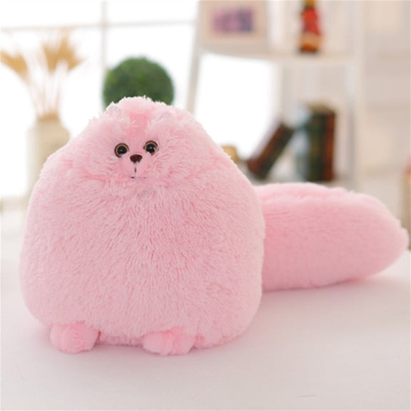 Round Persian Cat Plush 12 Inch Fluffy Fat Kitten Stuffed Animal Soft White Pink Grey Cat Cuddle Pillow Birthday Holiday Gift for Cat Lovers Pink
