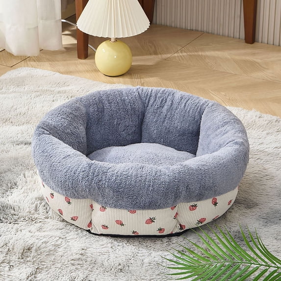 Round Pet Bed for Small Dogs and Cats, Thick Plush Fleece, Soft Washable Cat Dog Bed, 16 Inch Diameter, Grey Beige