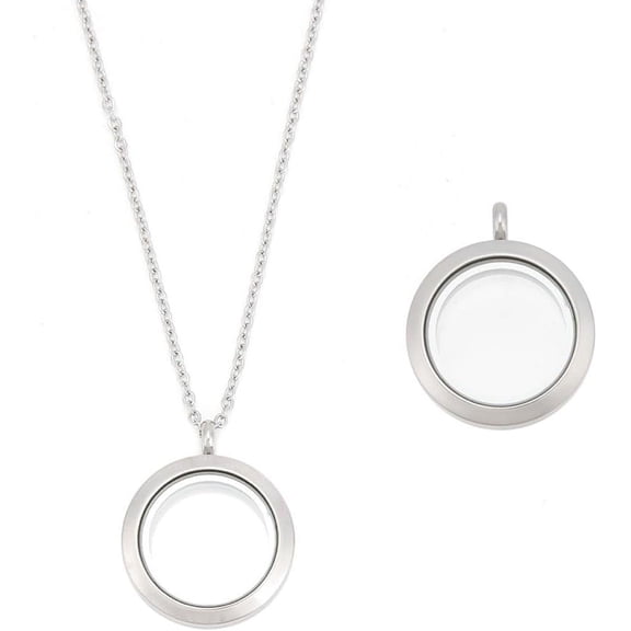 Round Photo Charms Necklace Stainless Steel Locket Pendants Double-Sided Frame Memory Locket Round Charm with 17.7inch Chain for Wedding Jewellery Making Photo Silver