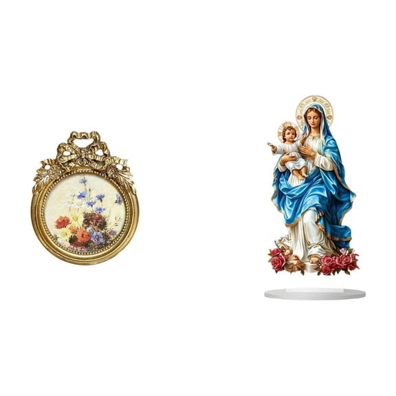 Round Photo Frame Wall Decorative Acrylic Desktop Ornament Vintage Resin Material for Family Holiday Gift