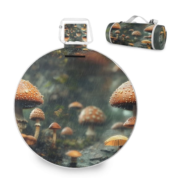 Round Picnic Mat Outdoor Foldable Beach Mat with moisture-proof and Anti-Slip Design for Outdoor, Camping and Yoga Magic Mushroom
