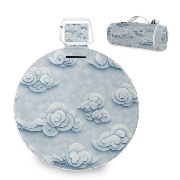 Round Picnic Mat Outdoor Foldable Beach Mat with moisture-proof and Anti-Slip Design for Outdoor, Camping and Yoga The Clouds Pattern