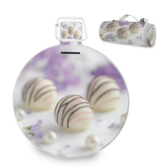 Round Picnic Mat Outdoor Foldable Beach Mat with moisture-proof and Anti-Slip Design for Outdoor, Camping and Yoga White Chocolate Truffles
