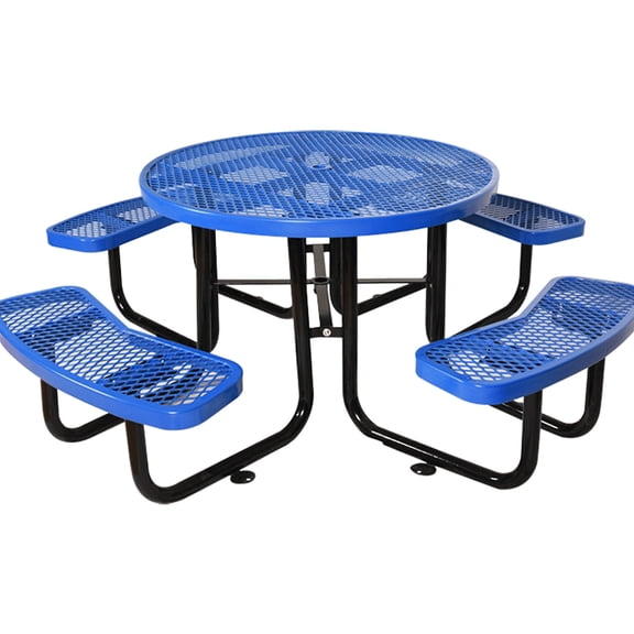 Round Picnic Table with Umbrella Pole | Used in Fishing and Outdoor Activities | Black Spray Legs and Blue Dip | Fulfills the Requirement for a Stable Outdoor Table