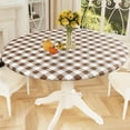thumbnail image 1 of Round Picnic Tablecloth, Elastic Waterproof Fitted Vinyl Tablecloths for 36"-44" Tables, Flannel Backed Buffalo Plaid Table Cover for Dining, Camping, Outdoor, White and Brown, 1 of 4