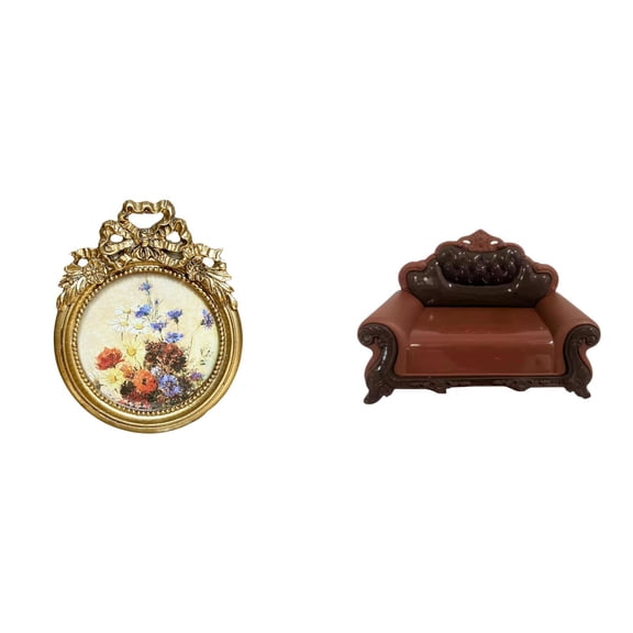 Round Picture Frame Dollhouse Miniature Sofa Resin Material for Wedding Gift and Micro Landscape Decor