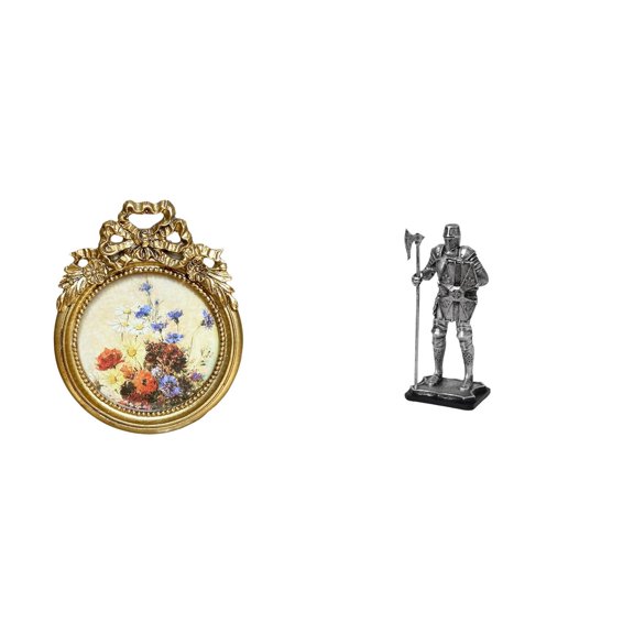 Round Picture Frame Knight Statue Ornate Resin Material for Entryway Living Room Tabletop Display