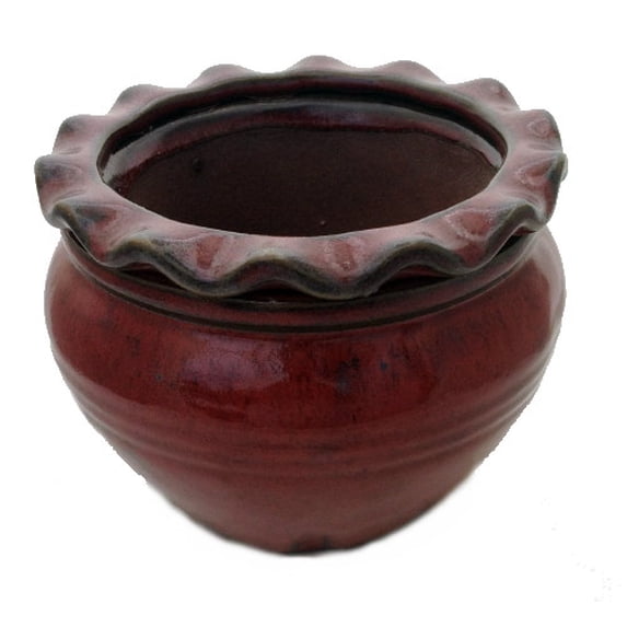 Round Pie Rim Self Watering Ceramic Pot - Tropical Red - 6 1/4" x 4 1/2"