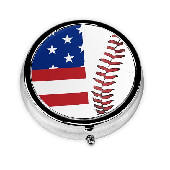 Round Pill Box 3 Compartment Medicine Pill Case Baseball Lace Flag Portable Pill Box For Pocket Purse Pill Box