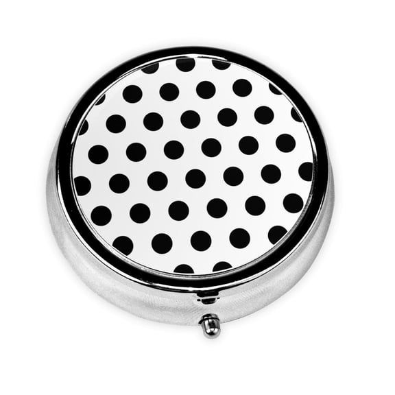 Round Pill Box 3 Compartment Medicine Pill Case Black Polka Dot Pattern Portable Pill Box For Pocket Purse Pill Box