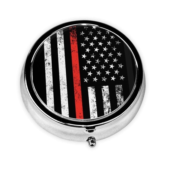 Round Pill Box 3 Compartment Medicine Pill Case Firefighter Firefighting Flag Portable Pill Box For Pocket Purse Pill Box