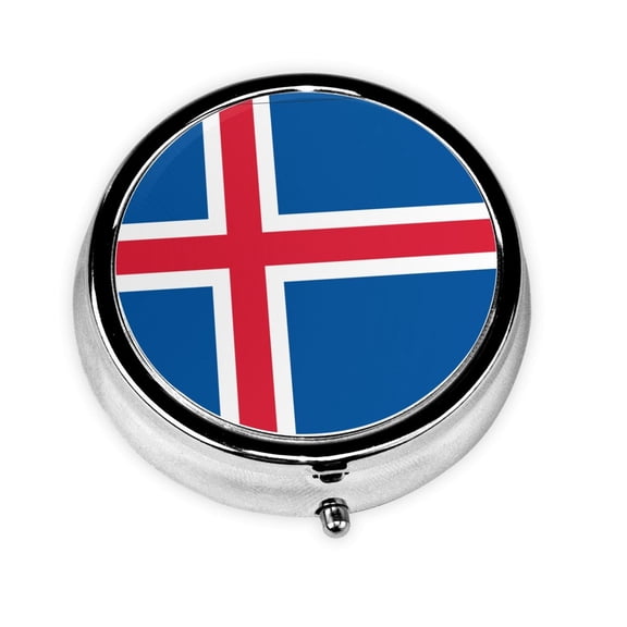 Round Pill Box 3 Compartment Medicine Pill Case Iceland Flag Portable Pill Box For Pocket Purse Pill Box