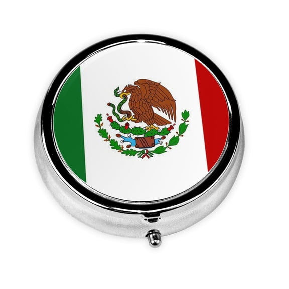 Round Pill Box 3 Compartment Medicine Pill Case Mexican-Flag Portable Pill Box For Pocket Purse Pill Box