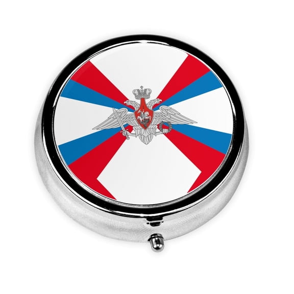 Round Pill Box 3 Compartment Medicine Pill Case Russian Federation Ministry Defence Flag Portable Pill Box For Pocket Purse Pill Box