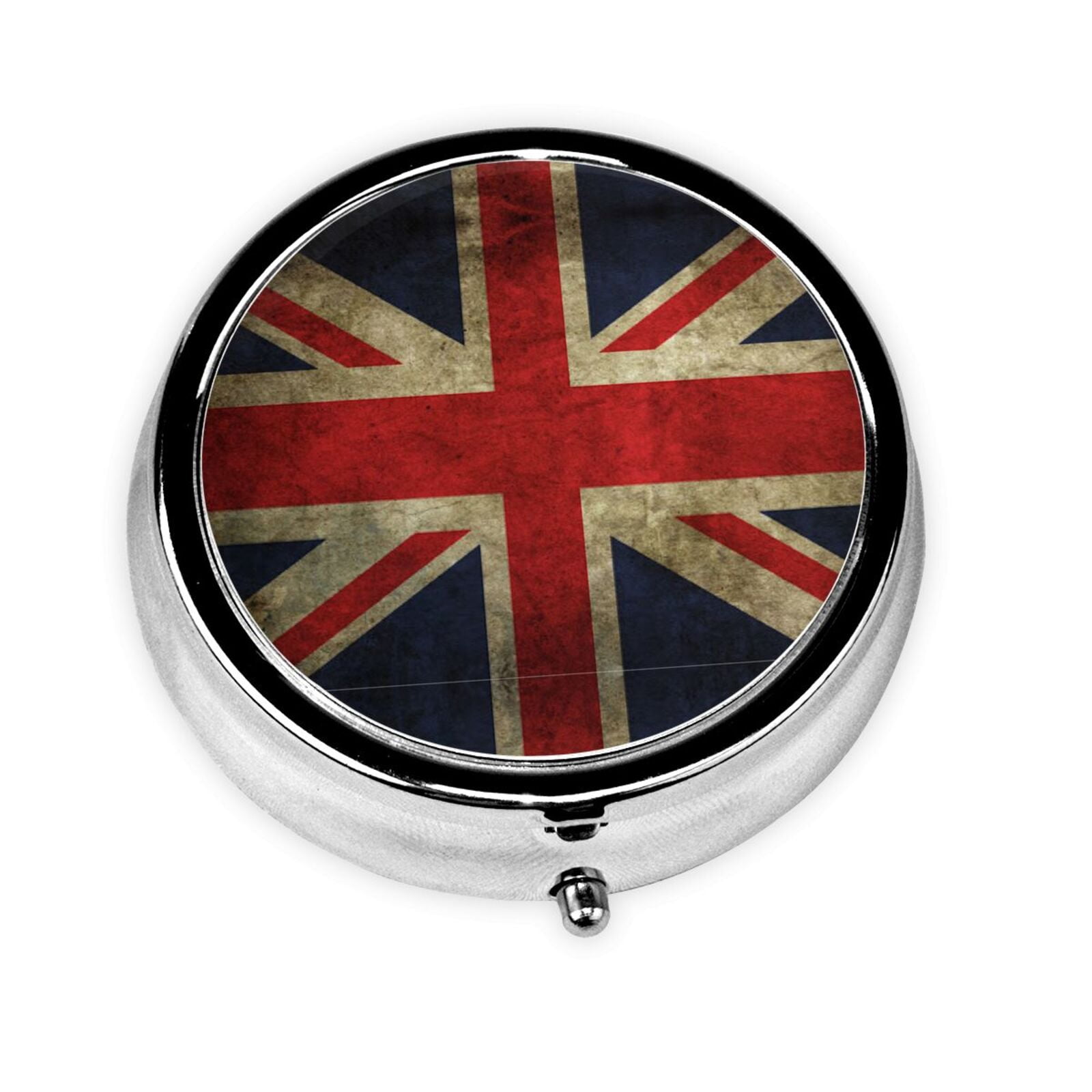 Union Tablet Box Round Pill Box 3 Compartment Medicine Pill Case Union Jack Flag ...
