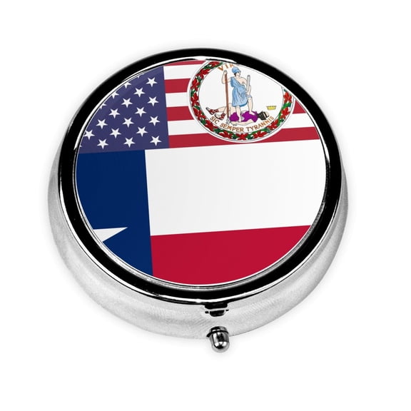 Round Pill Box 3 Compartment Medicine Pill Case Virginia Texas Flag Portable Pill Box For Pocket Purse Pill Box