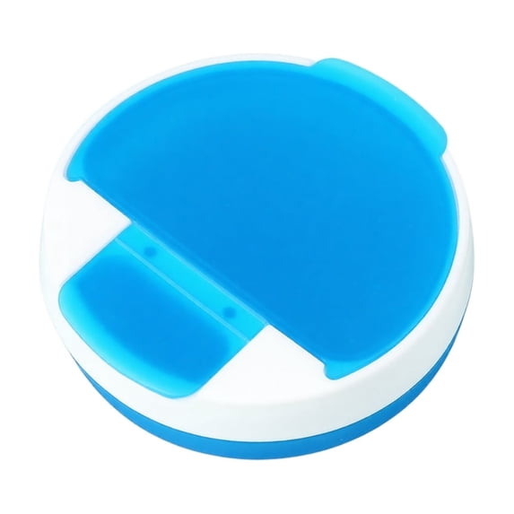 Round Pill Organizer 4 Compartment Blue Compact Daily Case for Travel
