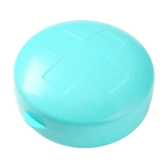 Round Pill Organizer 5 Compartment Blue Compact Container for Travel and Purses