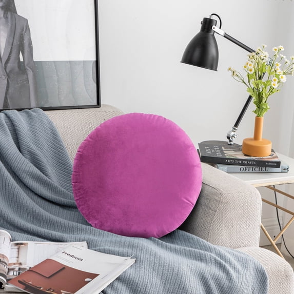 Round Pillow Cushion for Velvet Decorative Small Throw Pillow Solid Color for Living Room Bed Floor 17.7”(Purple)