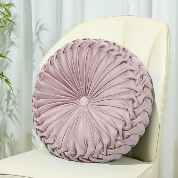 Round Pillow Velvet Throw Pillows,Seating Cushion Home Decoration Pleated Floor Pillow Cushion for Couch Chair(Blush,15.7'')