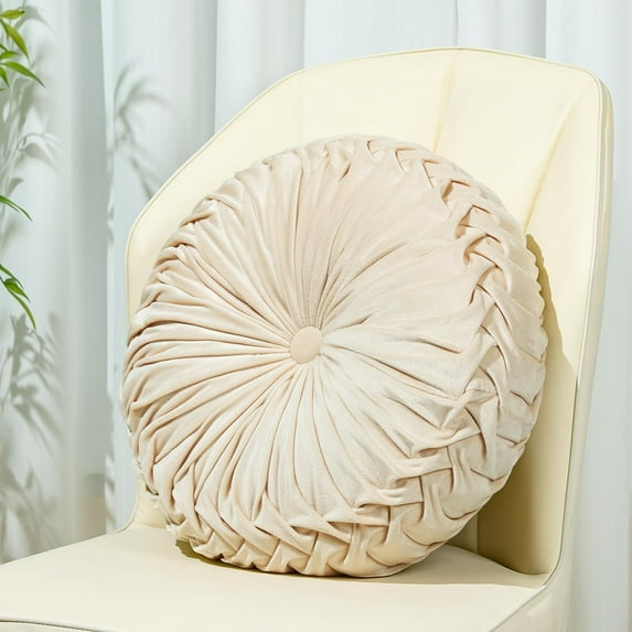 Round Pillow Velvet Throw Pillows,Seating Cushion Home Decoration Pleated Floor Pillow Cushion for Couch Chair(Blush,15.7'')